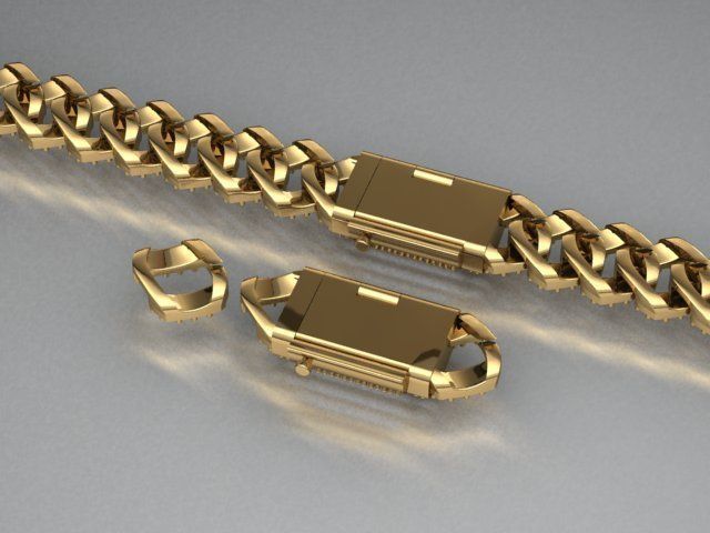 Cuban link bracelet with lock 3D print model_3