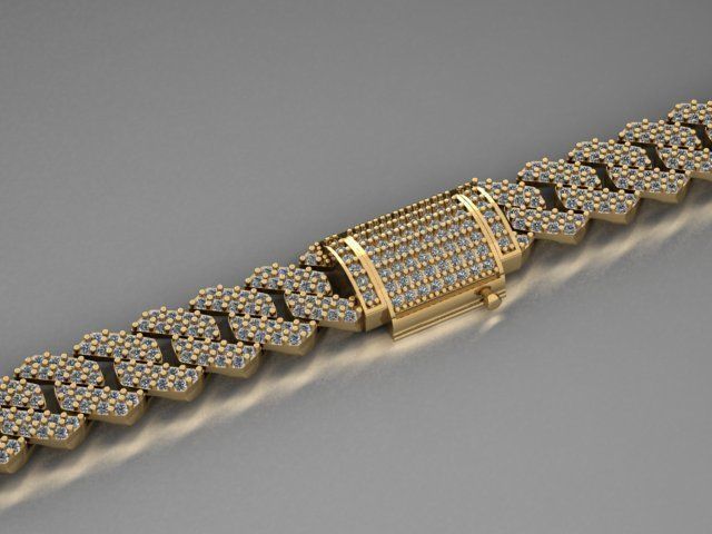 Cuban link bracelet with lock 3D print model_14