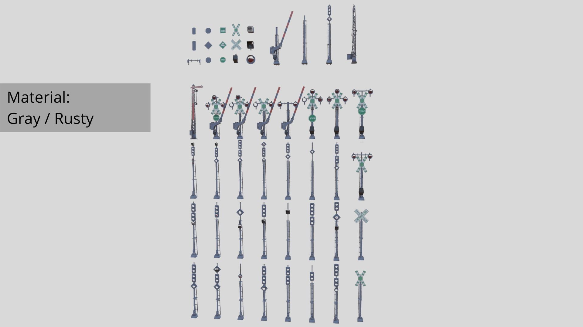 48 Pcs Railway Signals and Signs Mega Pack Low Poly VR Ready Low-poly 3D model_7