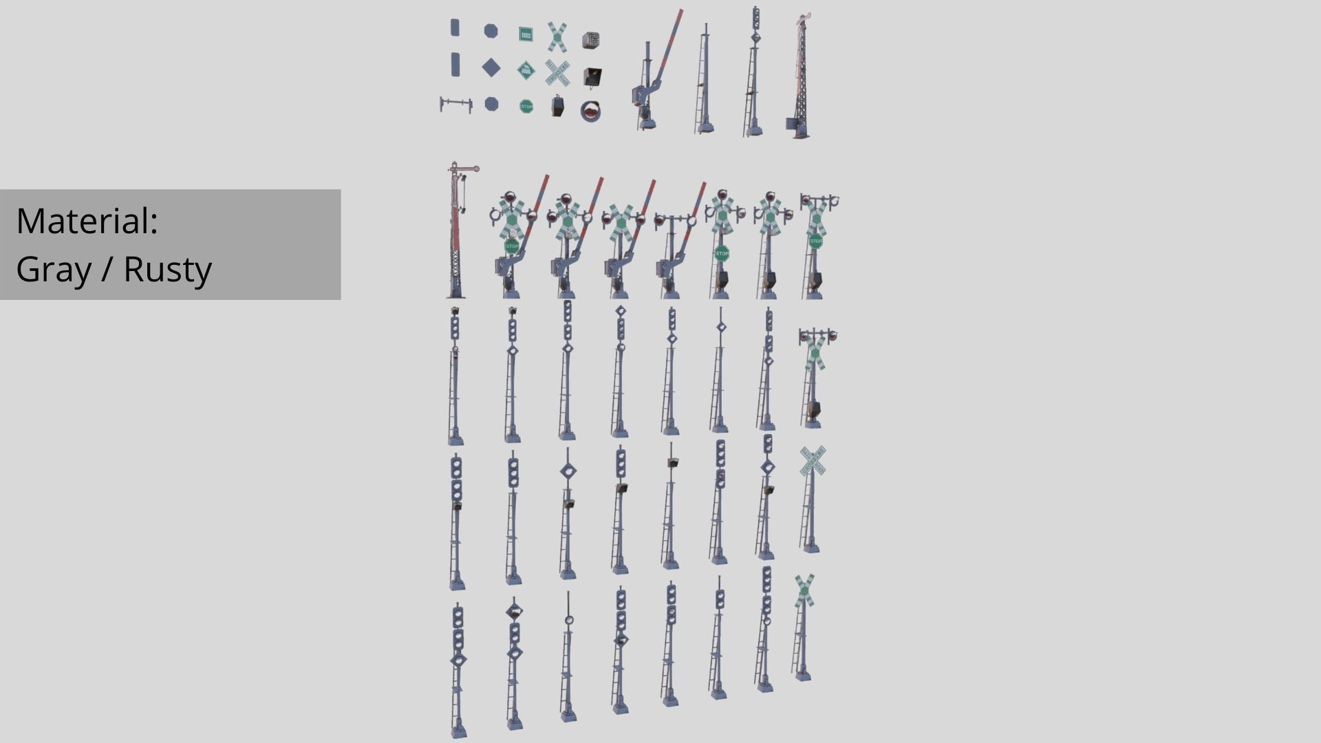 48 Pcs Railway Signals and Signs Mega Pack Low Poly VR Ready Low-poly 3D model_8