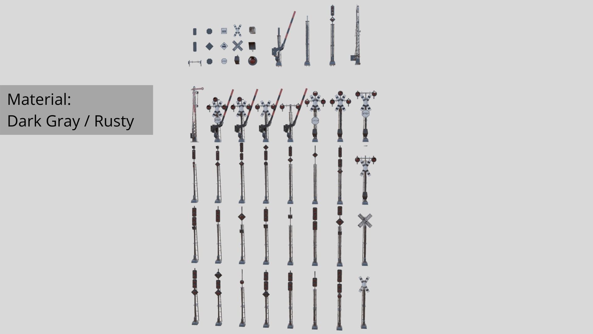 48 Pcs Railway Signals and Signs Mega Pack Low Poly VR Ready Low-poly 3D model_9