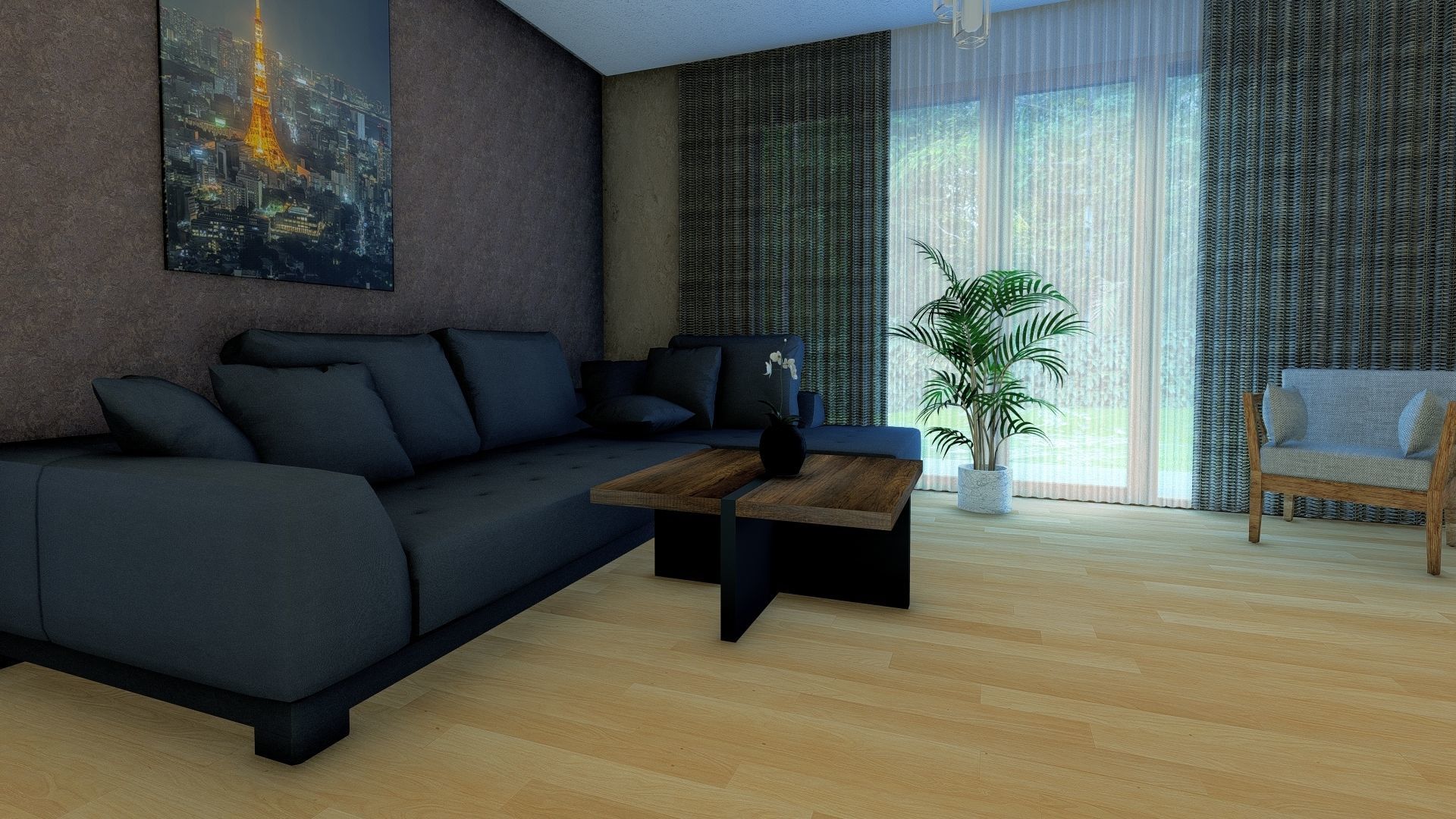 wood and metal table 3D model_3