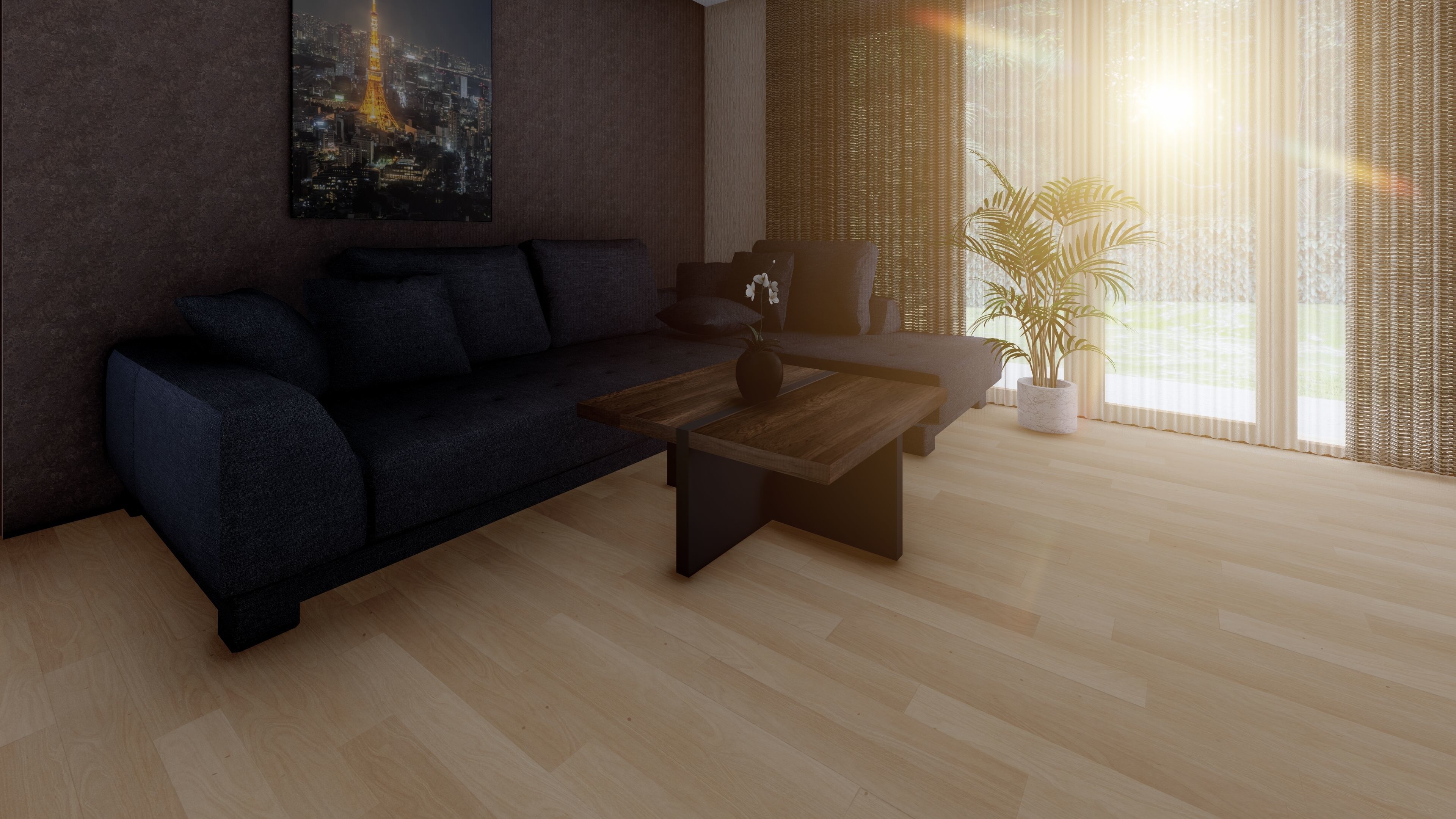 wood and metal table 3D model_1