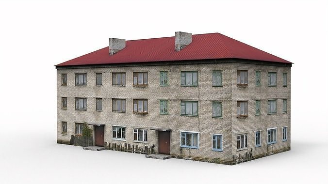 Residential three-storey house Low-poly 3D model