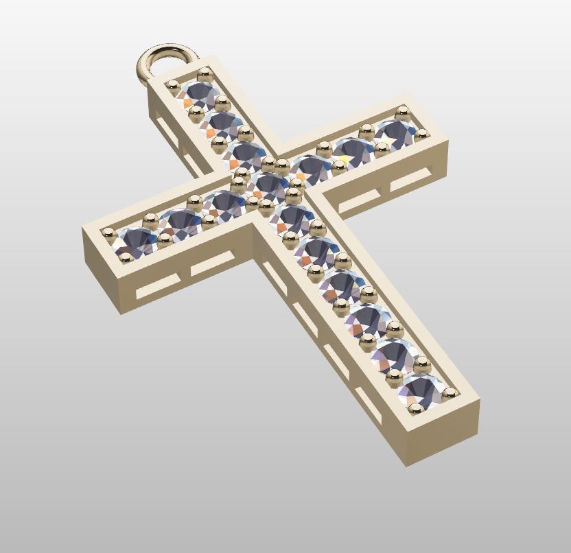 Christ cross pendan with zirconia 3D print model_1