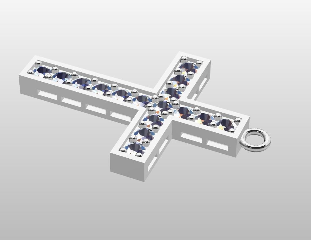 Christ cross pendan with zirconia 3D print model_4
