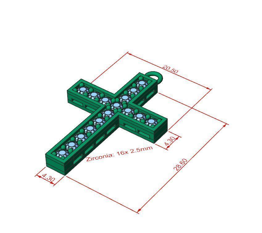 Christ cross pendan with zirconia 3D print model_7