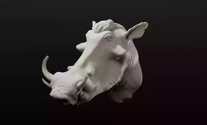 Warthog head wall hanger trophy intended for 3D printing