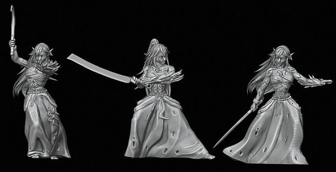 Mandragora statue of woman holding sword 3D print model