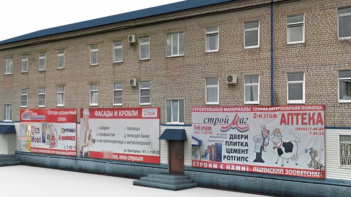 Three-storey building Low-poly 3D model_9