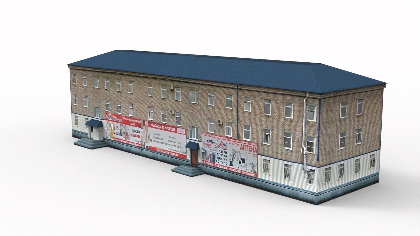 Three-storey building Low-poly 3D model_4