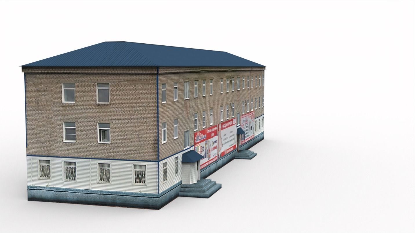 Three-storey building Low-poly 3D model_7