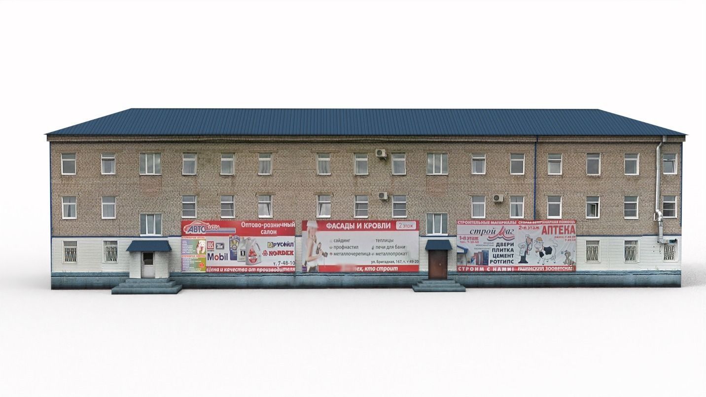 Three-storey building Low-poly 3D model_3