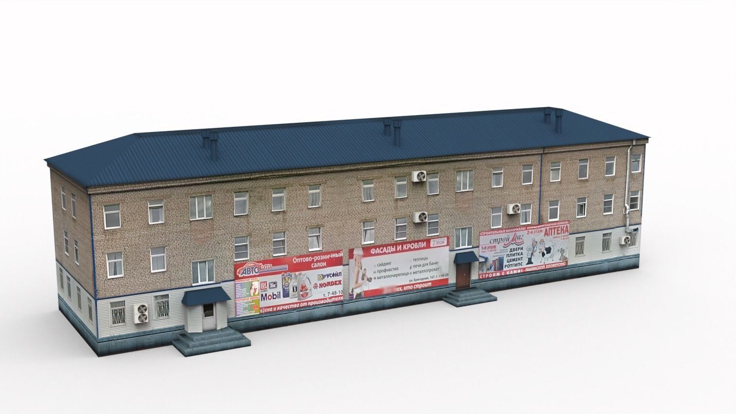 Three-storey building Low-poly 3D model_1
