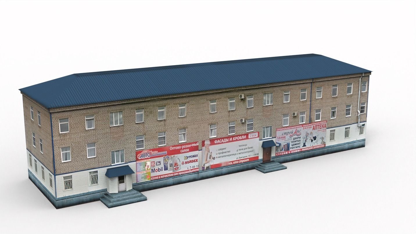 Three-storey building Low-poly 3D model_2