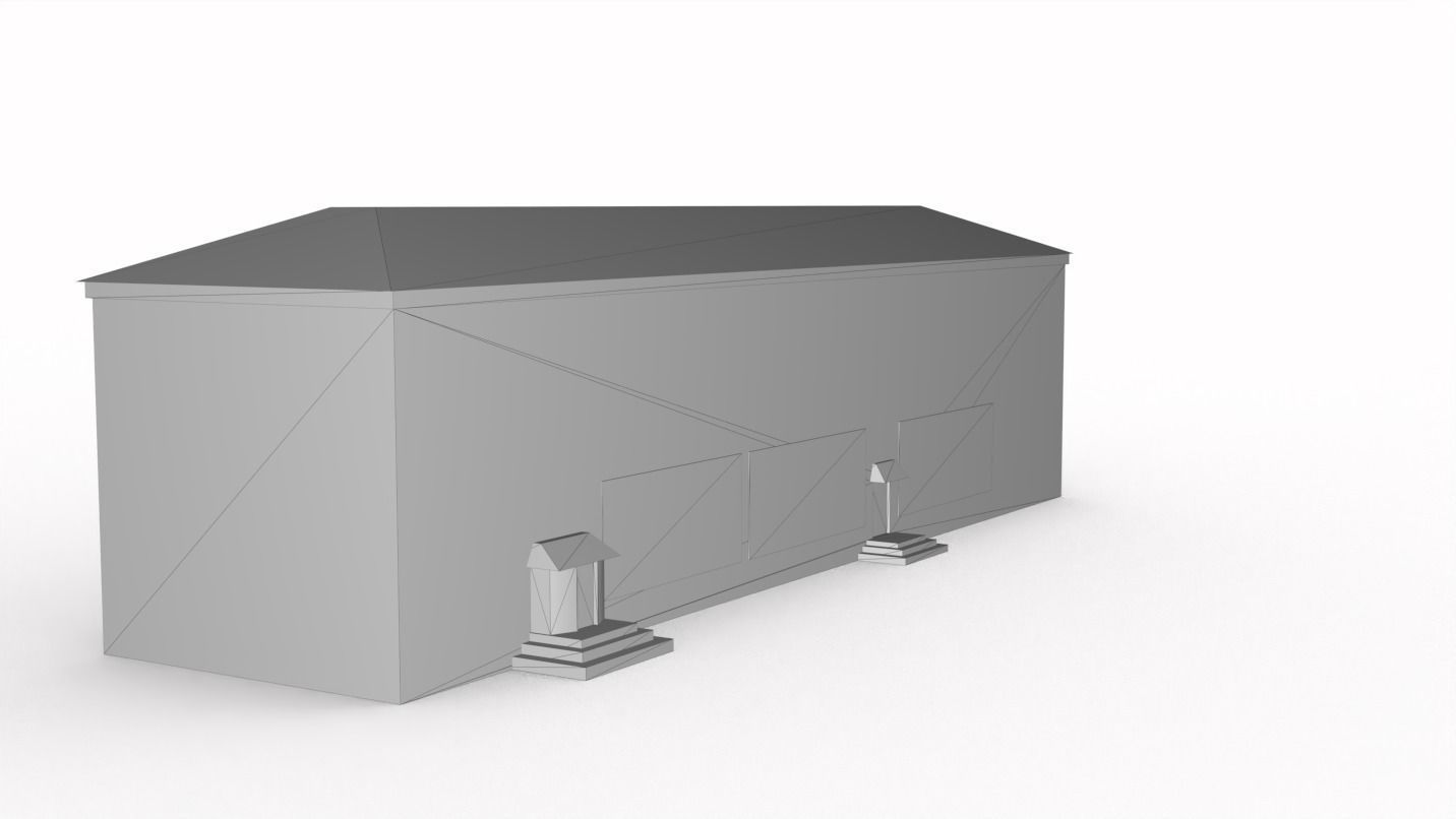 Three-storey building Low-poly 3D model_11