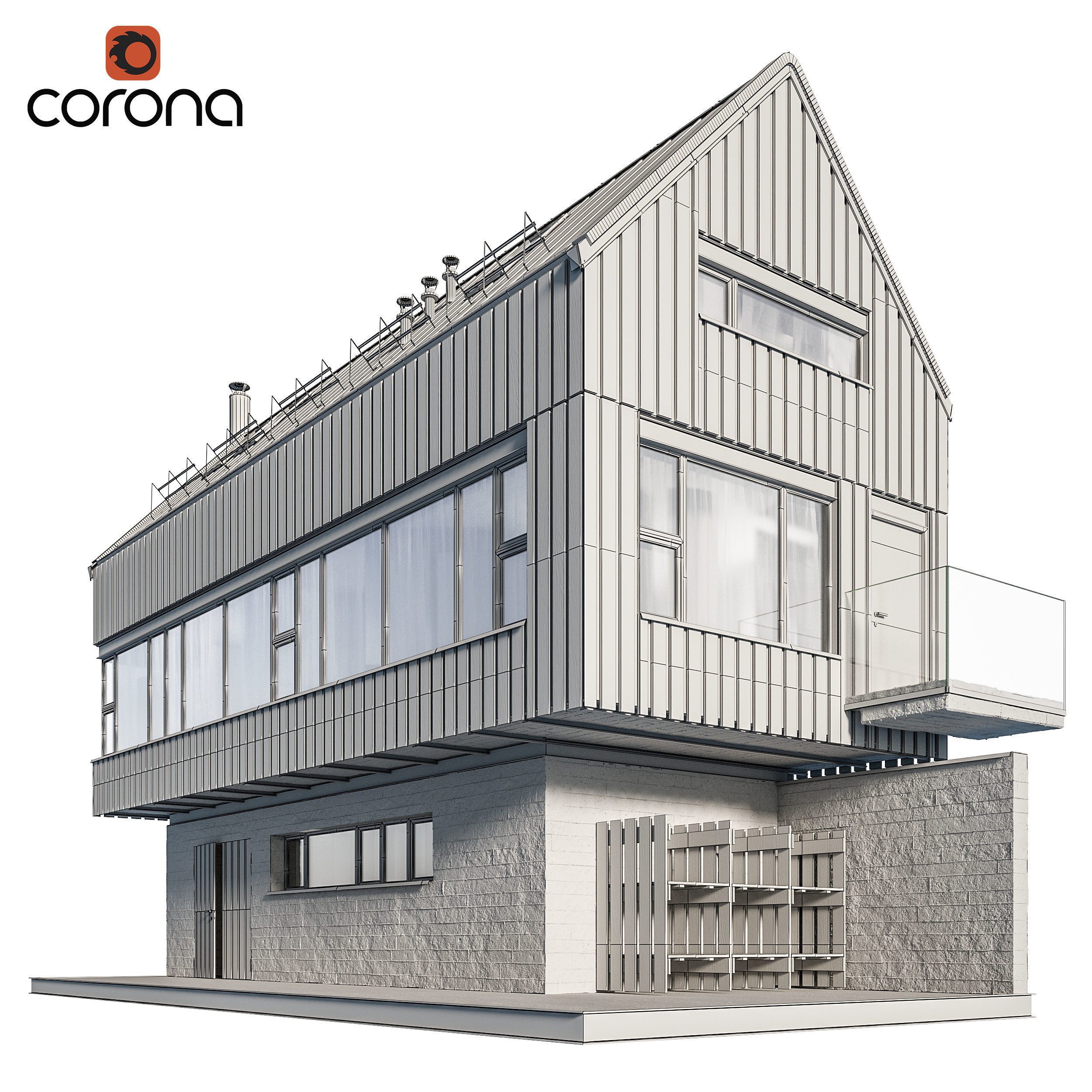 Modern house 07 at night 3D model_4