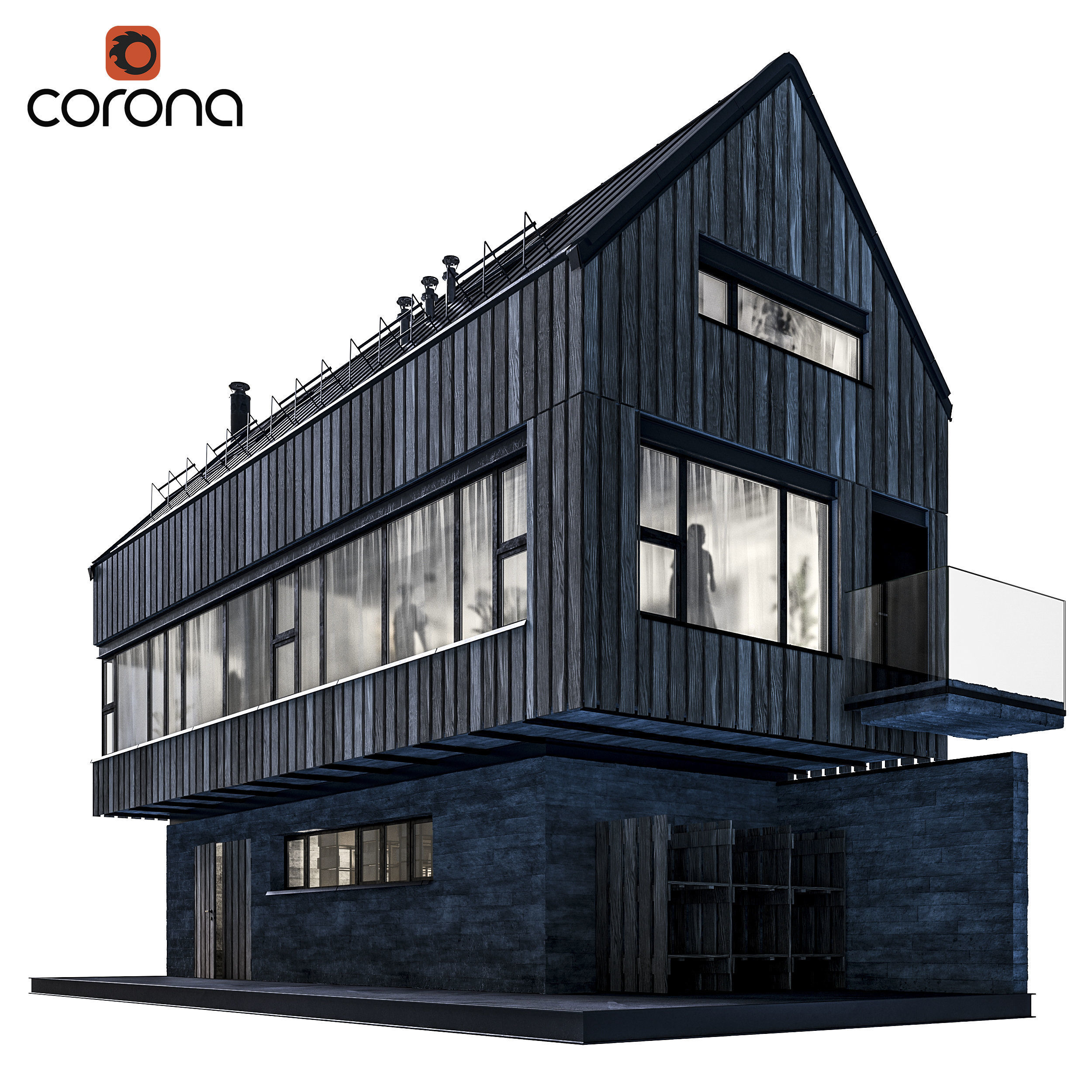Modern house 07 at night 3D model_1