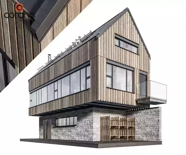 Modern house 07 at night 3D model