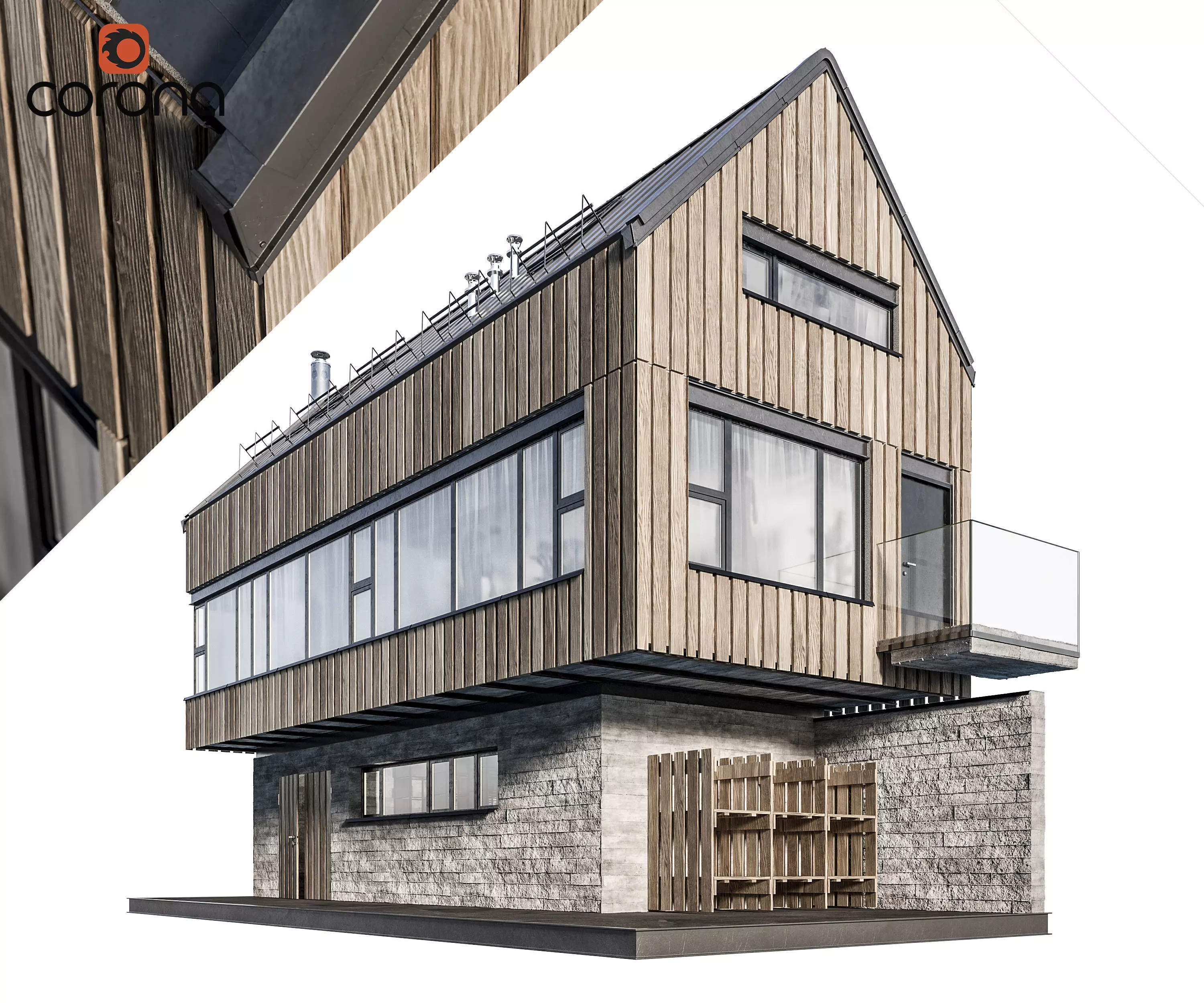 Modern house 07 at night 3D model_0
