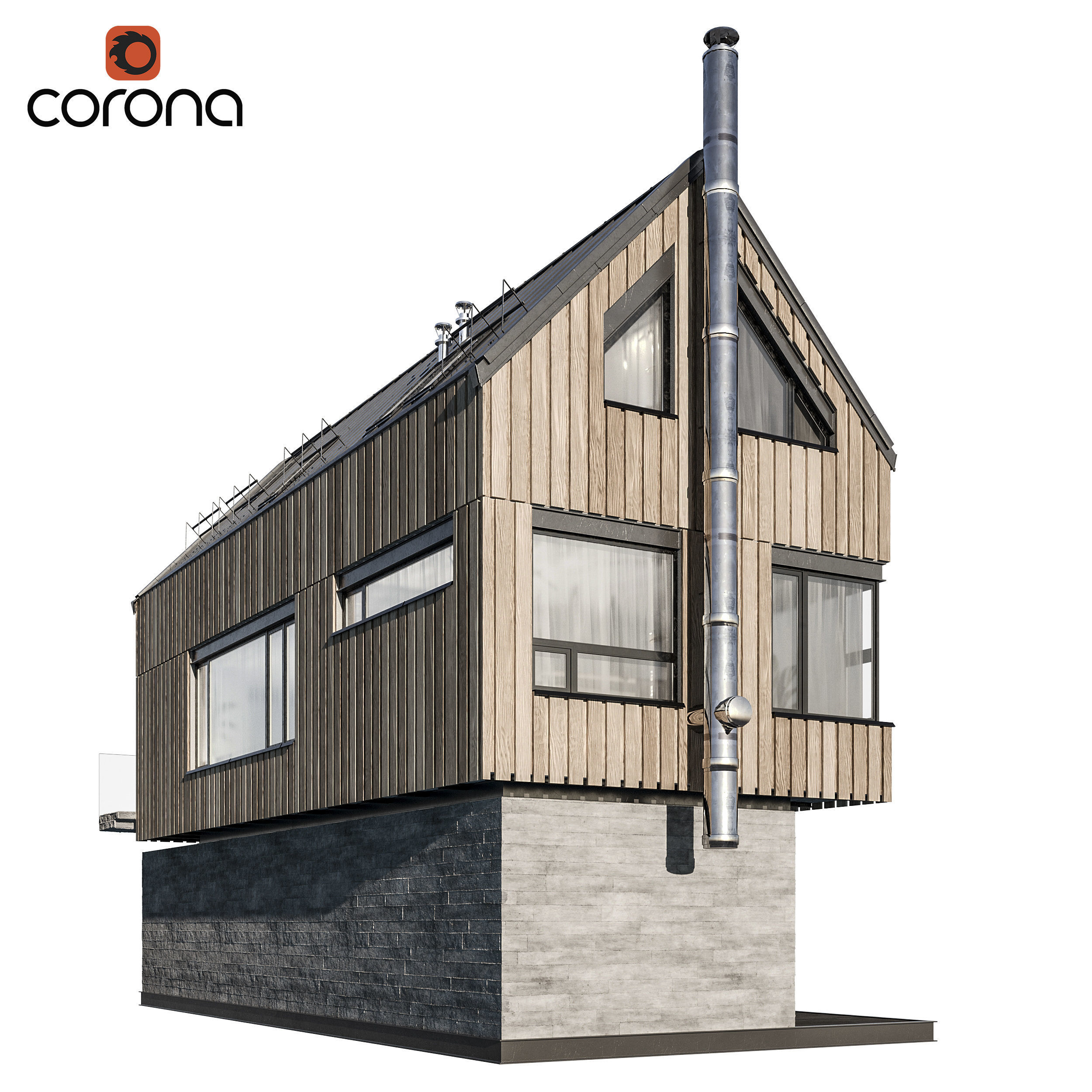 Modern house 07 at night 3D model_2