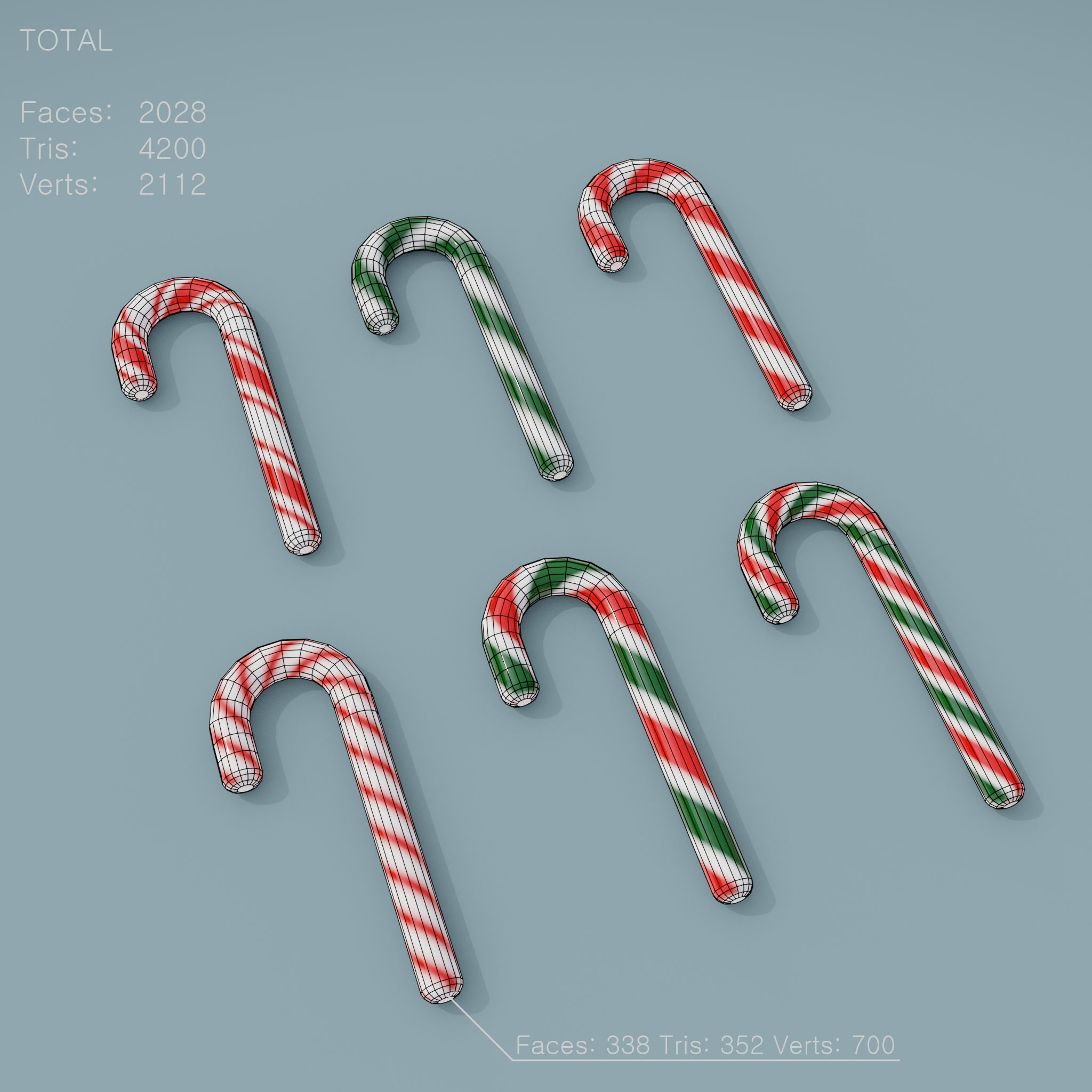 3D Asset - Christmas candy cane set Low-poly 3D model_2