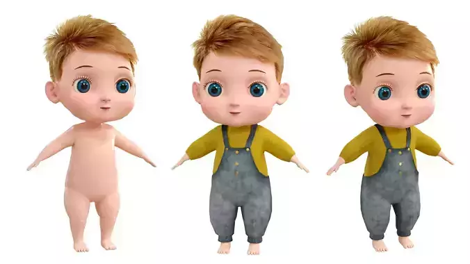 Cartoon Baby Cute Character fur NO RIG Low-poly 3D model