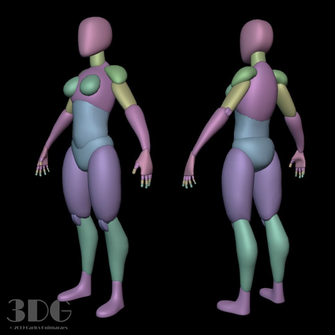 Base Mesh Male and Female Low-poly 3D model_4