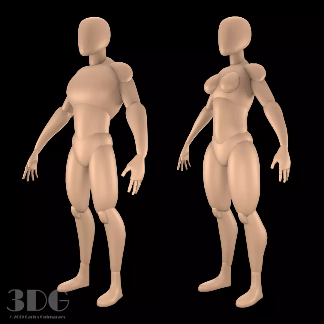 Base Mesh Male and Female Low-poly 3D model_0