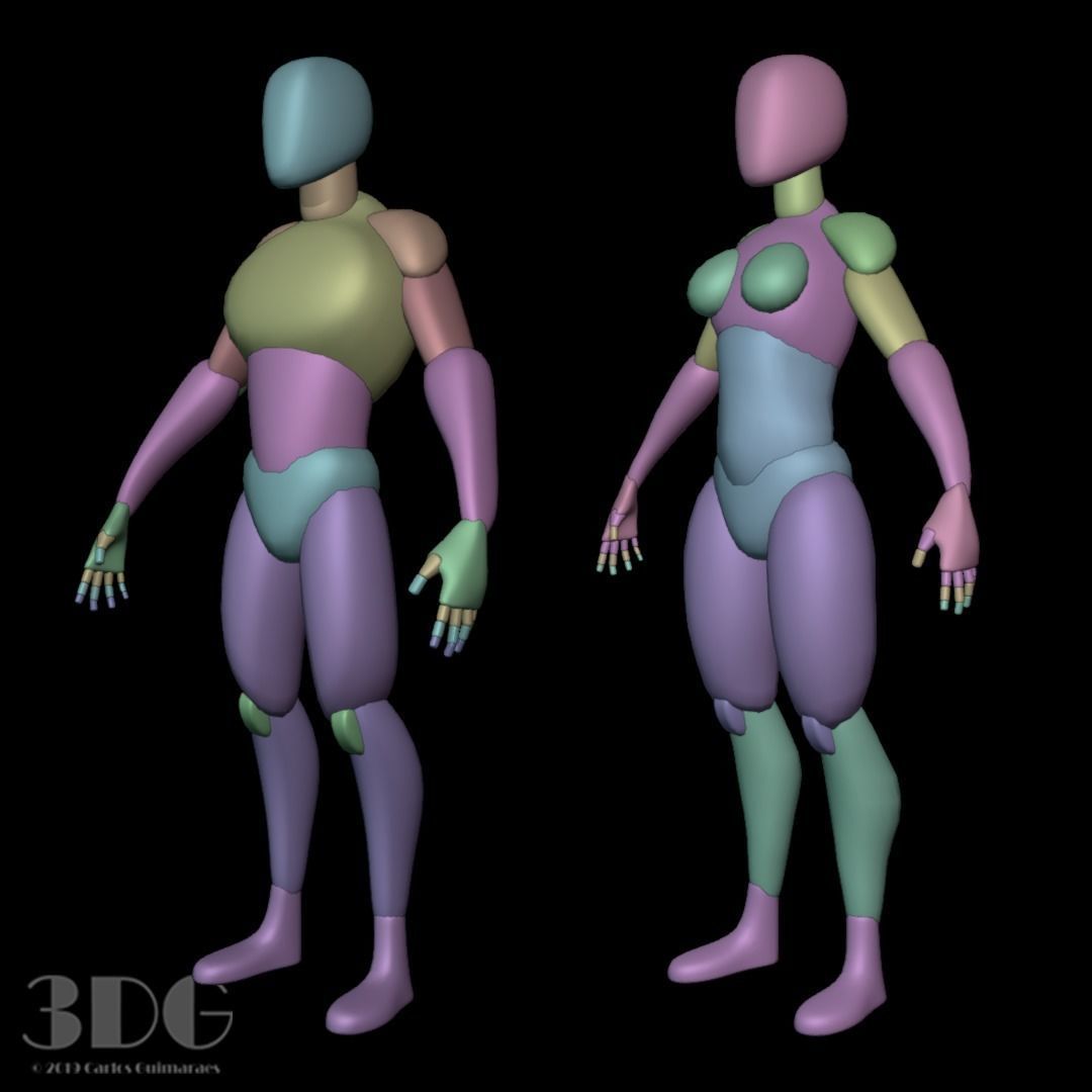 Base Mesh Male and Female Low-poly 3D model_2