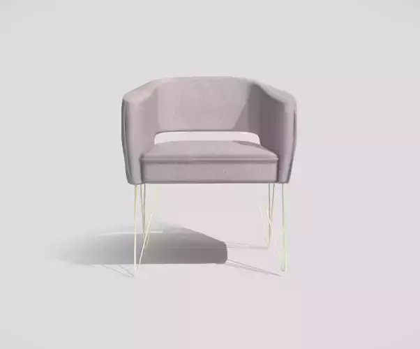 Contemporary armchair upholstered in rose with gold metal legs