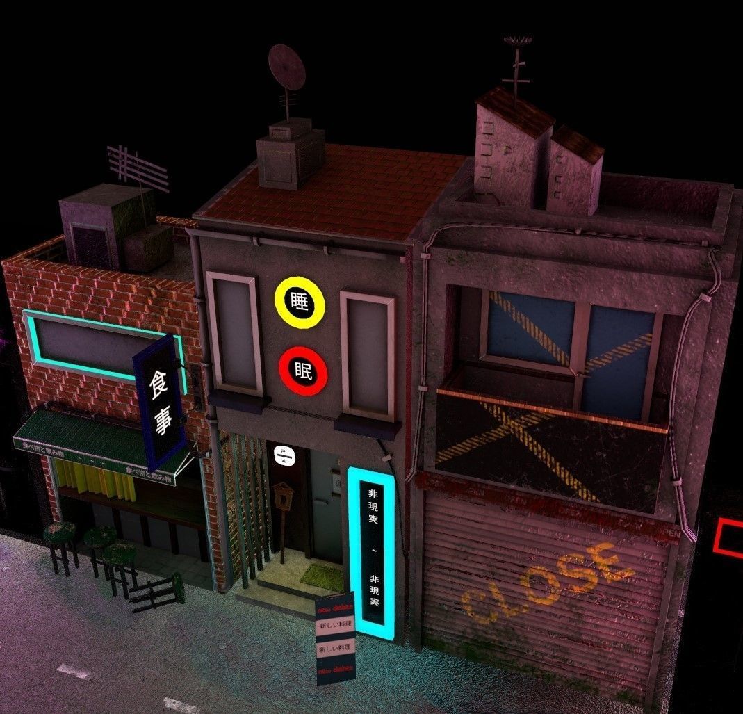 Modern Japanese alleyway 3D model_5