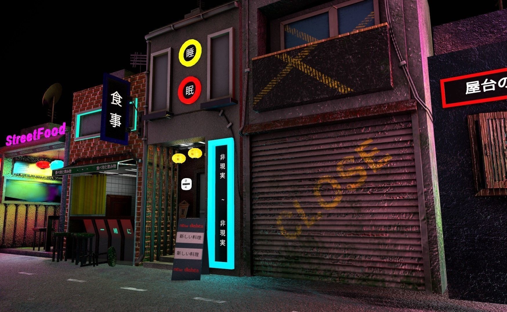 Modern Japanese alleyway 3D model_3