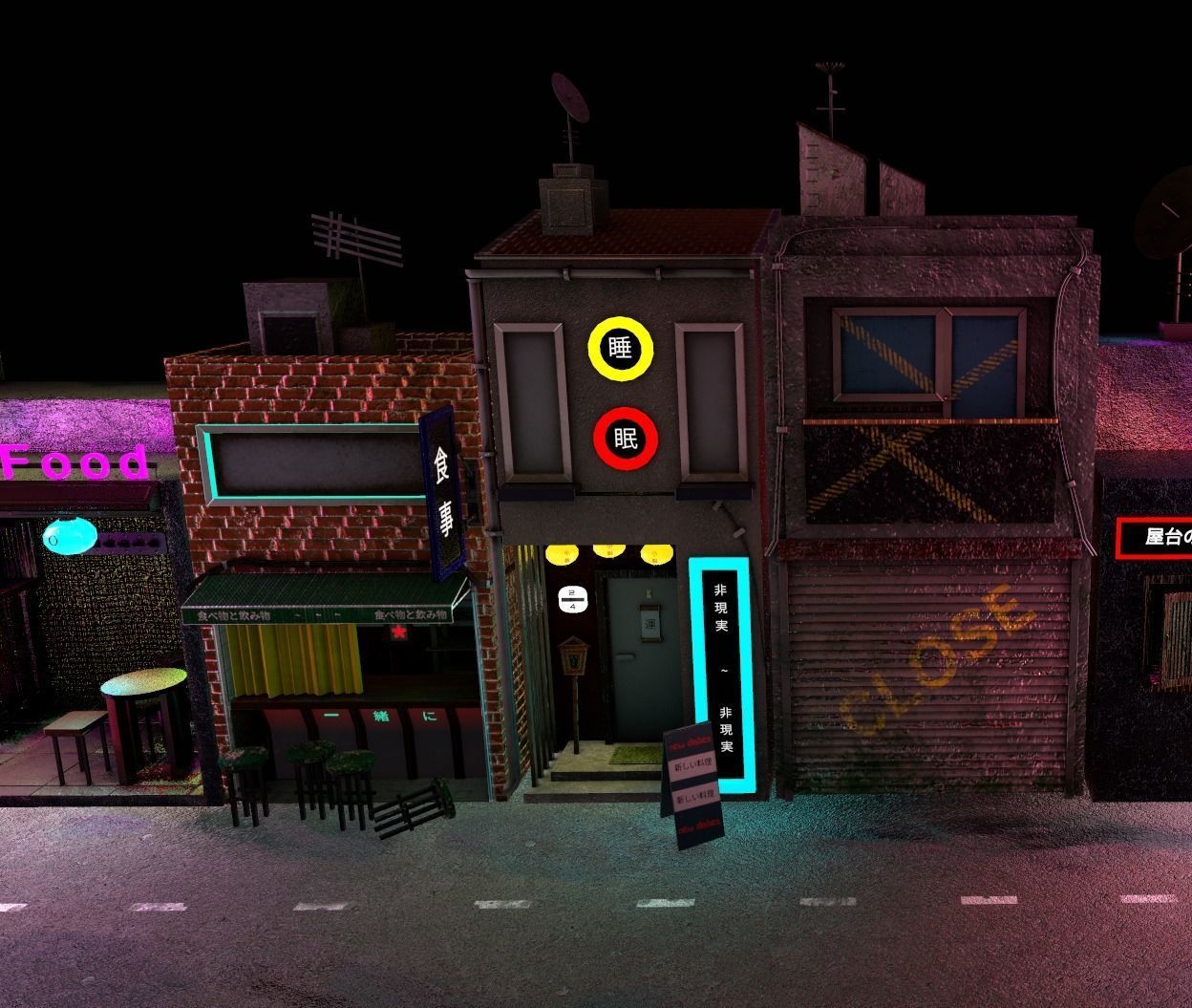 Modern Japanese alleyway 3D model_2