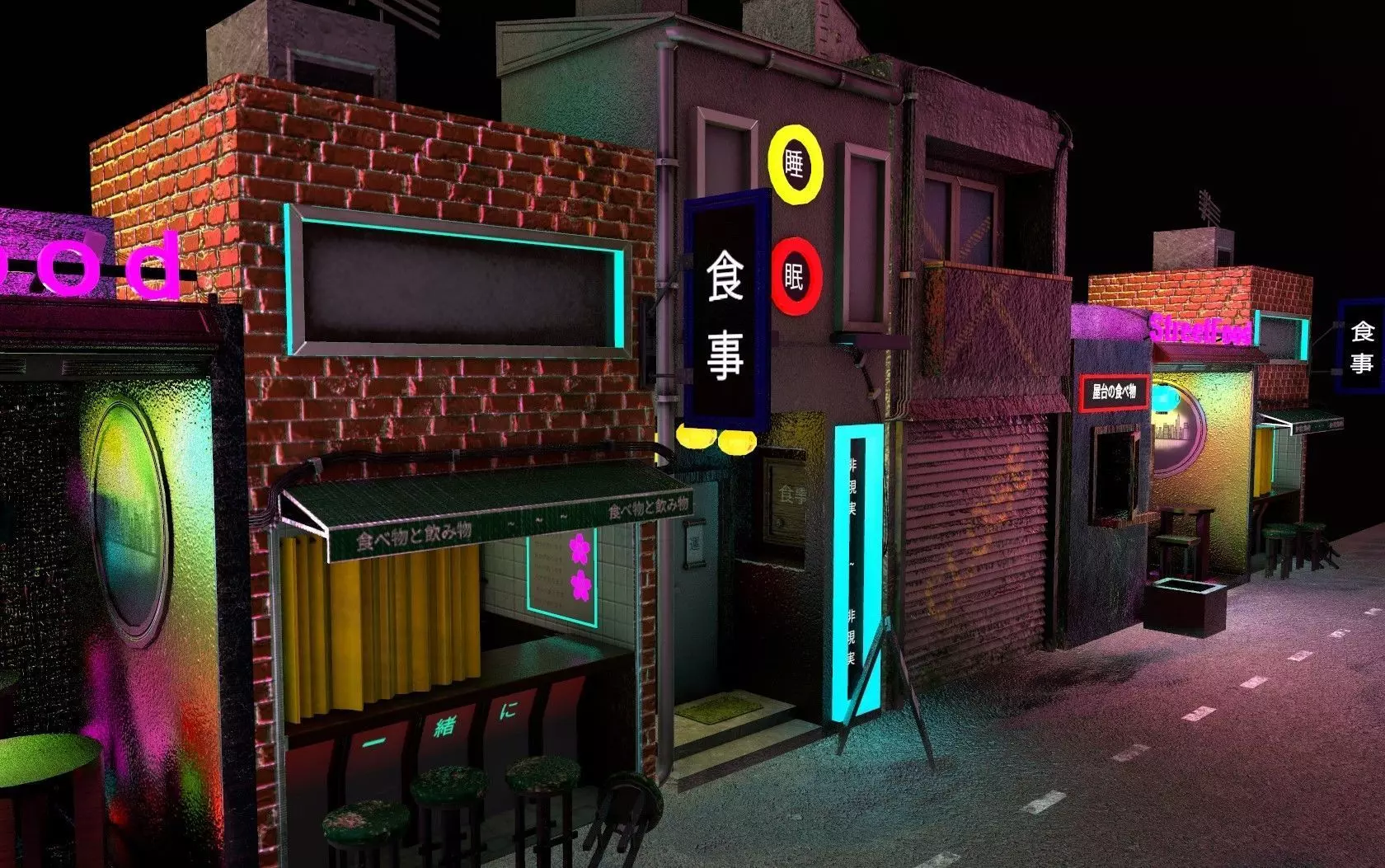 Modern Japanese alleyway 3D model_0