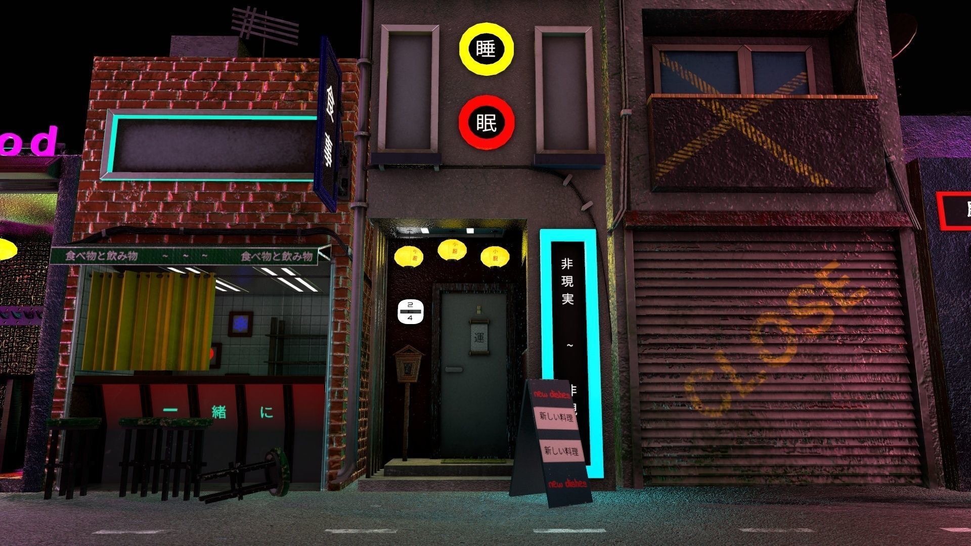 Modern Japanese alleyway 3D model_4