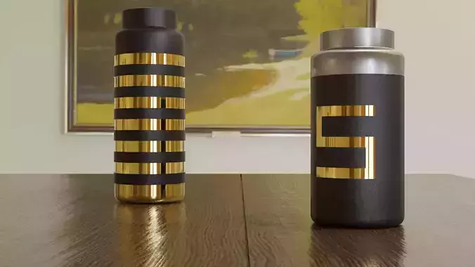 bottles water bottle with gold stripe 3D model