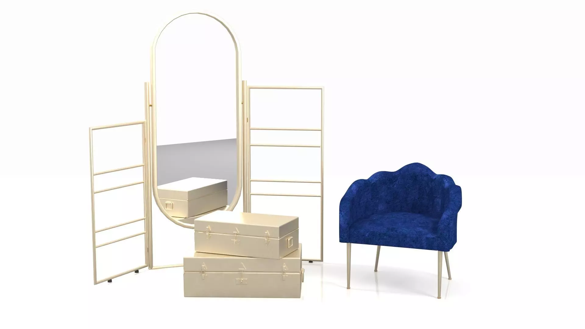 Homarid Chair Towel Holder with Mirror and two Trunks Low-poly 3D model