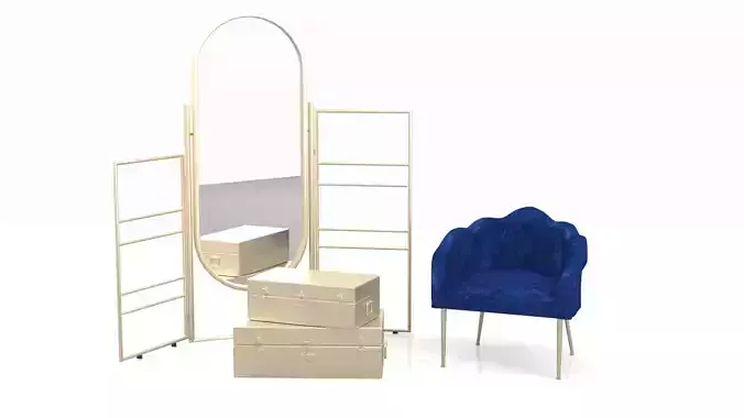 Homarid Chair Towel Holder  with Mirror and two Trunks  Low-poly 3D model