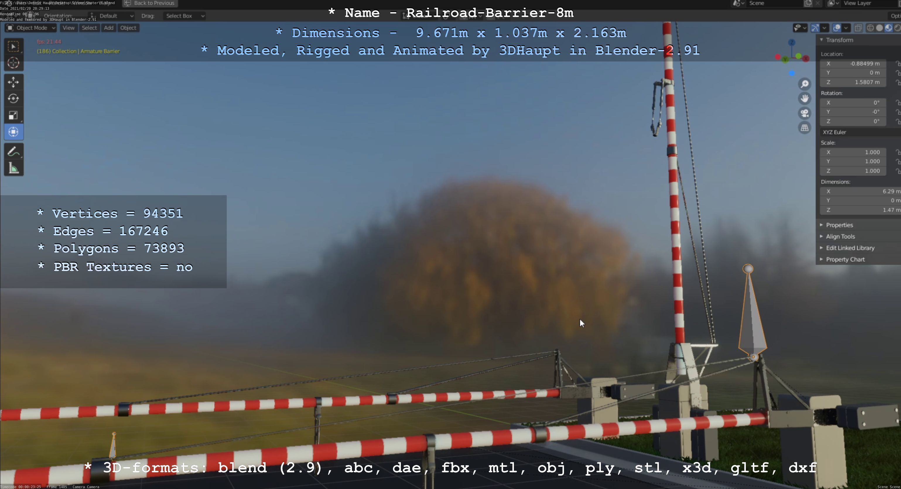 Railroad Barrier 8m High-Poly 3D model_38