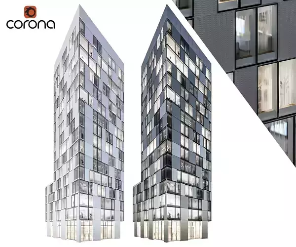Modern residential building 08 at night with interiors 3D model