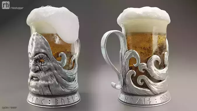 Odin shaped silver cup holder PBR Game-ready