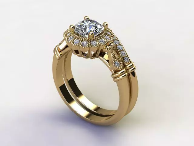 10114 engagement ring set gold 3D print model_0