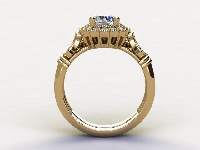 10114 engagement ring set gold 3D print model_1