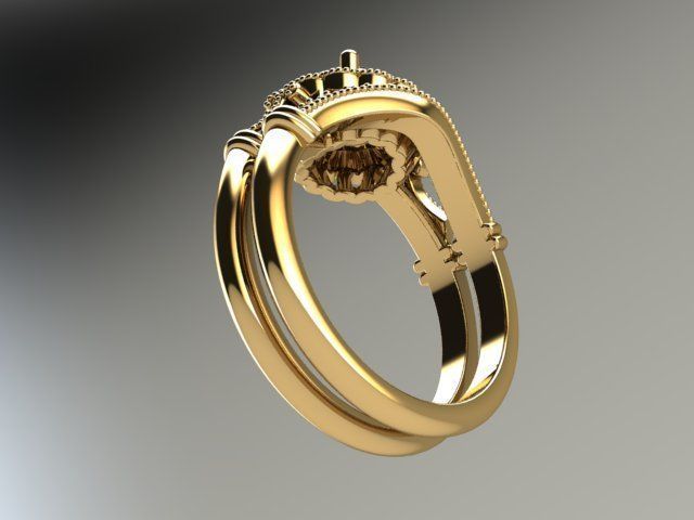 10114 engagement ring set gold 3D print model_4