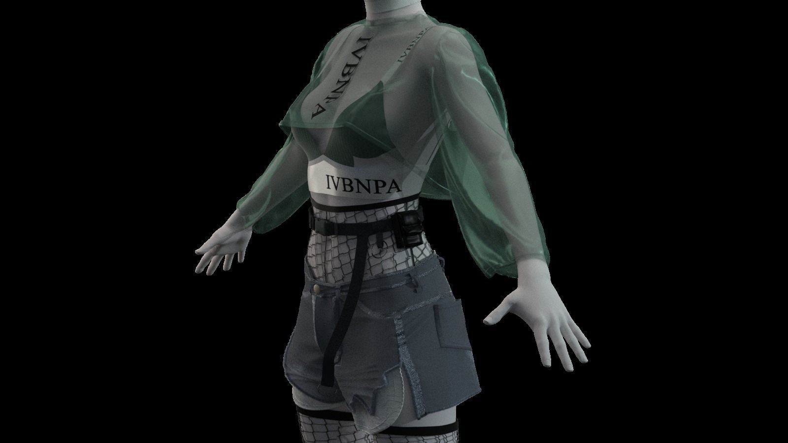 female SET woman in shorts and stockings 3D model_2