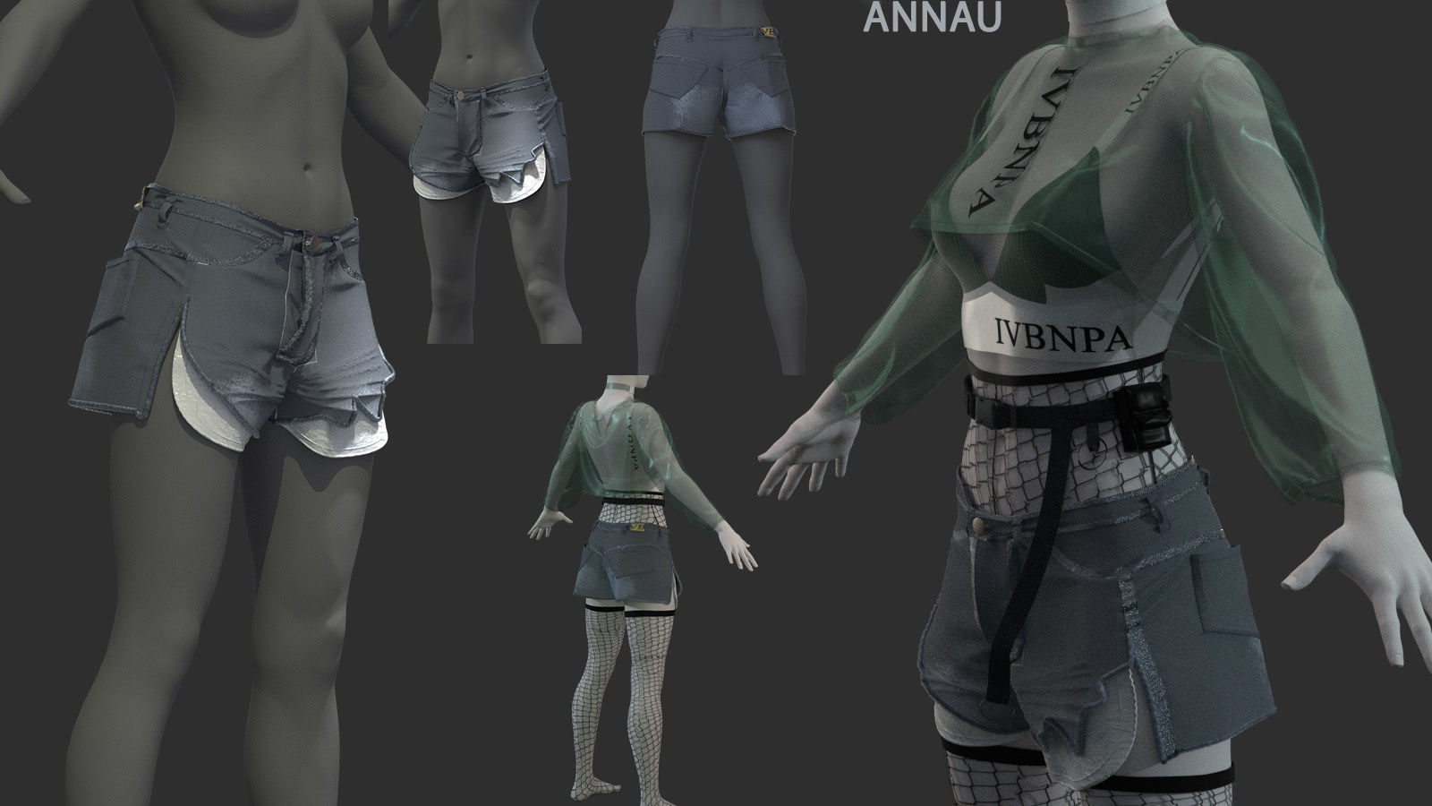 female SET woman in shorts and stockings 3D model_1