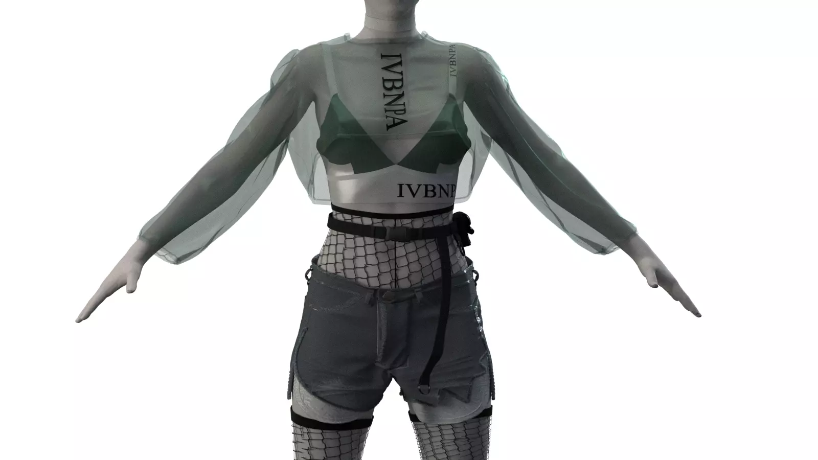 female SET woman in shorts and stockings 3D model_0