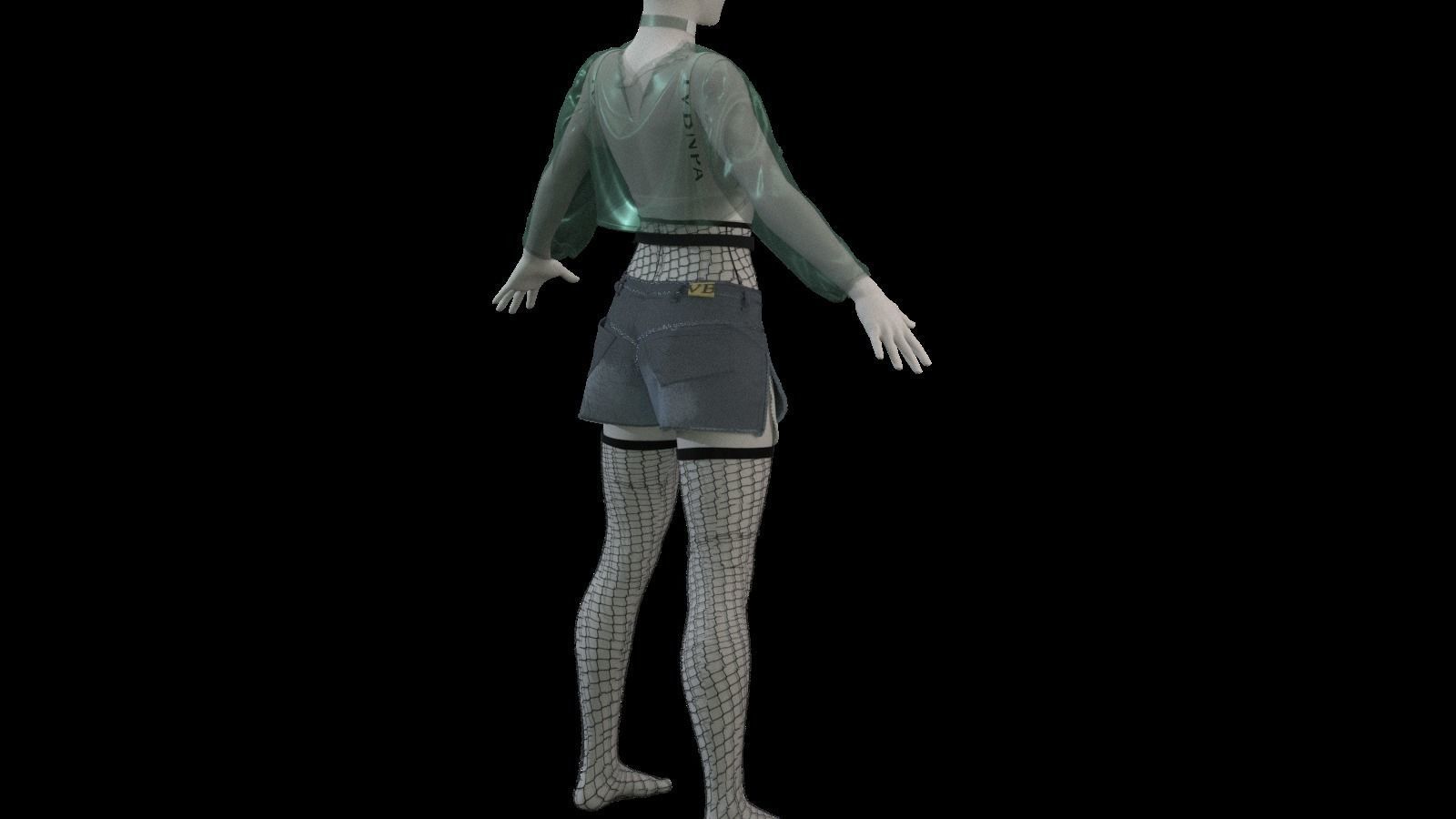 female SET woman in shorts and stockings 3D model_3