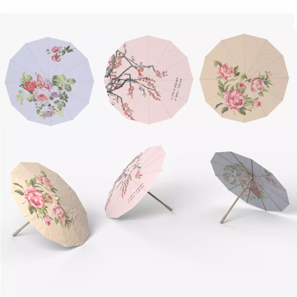 Chinese style umbrellas set 3D model_0